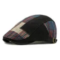British style color-block flat cap featuring black canvas and multi-color stripes - Adjustable / Black