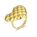 Adjustable gold flower heart ring with quilted texture pattern in stainless steel - Plaid Heart Ring