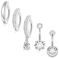 5-piece set of silver stainless steel belly button rings with sparkling cubic zirconia stones - 5 Pcs/Set / Silver