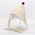 Beigefarbene Baby-Wintermütze mit Fleecefutter, Cordstoff und rotem Bommel-Detail - 52CM(2-4 Jahre) / Beigefarbener Bommel Bindestil (A2)