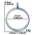 Rainbow stainless steel round locket pendant dimensions showing 3.6cm height and 2.5cm inner diameter - Inner Diameter 25mm - Cavity Thickness 3.5mm / Colorful