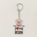 Detailed close-up of a 2D acrylic keychain featuring a pink Bichon Frise and I Love My Bichon text - Bichon Style (7)