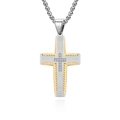 Tweekleurige hiphop kruis hanger van roestvrij staal met bandentextuur en ingezette steen - Zilver en Goud Tweekleurig Kruis (Alleen Hanger)