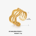 Anillo ajustable de acero inoxidable dorado con diseño ondulado y borde de cuentas - Abierto Ajustable / Dorado