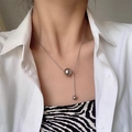 Collar moderno en Y de acero de titanio plateado con cuenta deslizante y colgante - Color Acero