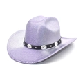 Western cowboy hat with purple and silver metallic sequins and decorative black band - M (56-58cm) / Taro Purple