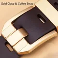 Ceinture classique en cuir pour homme avec boucle en métal doré et sangle marron café - Boucle Large Dorée Café / 120cm