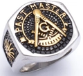 Anello sigillo Massonico Past Master argento e oro con quadrante nero e simbolo G - US 11 / Stile Past Master Cerchio Nero (21309)