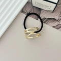 Black elastic hair tie with hammered gold hollow metal geometric irregular design - Style I Light Gold