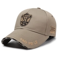Berretto da baseball kaki da uomo con ricamo a scudo H e scritte dorate in stile classico - Regolabile / Beige Scuro