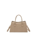 Sac à main beige en similicuir avec texture crocodile et bandoulière réglable - Kaki