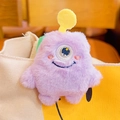 Paarse pluche monster sleutelhanger met langharige vacht en gele antenne - Eénogig Monster Broche / Paars