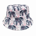 Detailweergave van bohemien olifantenpatroon en bloemmotieven op de vissershoed stof - Roze Grijs Boho Olifant (4#)