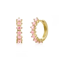 Elegant gold hoop earrings with six round pink zircons in a delicate claw setting - Gold / Pink Zirconia