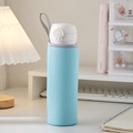 Light blue insulated water bottle sleeve with grey handle strap and neoprene texture - Light Blue