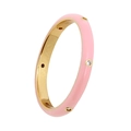 Dettaglio anello in smalto rosa con zirconi lucidi e finitura in metallo placcato oro - US 6 / Rosa