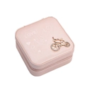 Pink portable travel jewelry box in lychee faux leather with a bicycle charm - Bicycle Charm / Pink