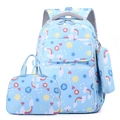 Light blue 3-piece school backpack set with colorful rainbow and star cartoon patterns - Blue 3-Piece Set