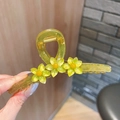 Gelbe halbtransparente Haarklammer aus Harz mit floralem Dekor für Damenfrisuren - Hellgelber Stil / Grün