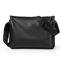 Black litchi pattern men's shoulder bag with wide strap for business and casual use - Black