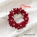 Red flocked Christmas wreath pendant with gold sequins and ribbon, 11.5cm size - Flower Garland