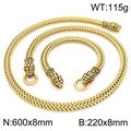 Goldenes Schlangenschuppen-Halsketten- und Armband-Set mit detaillierter Gravur - 2-teiliges Set - Halskette + Armband (KS193853-KJX) / Gold