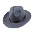 Classic dark grey wool felt fedora hat with black satin band and wide brim for men and women - M (56-58cm) / Gray