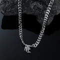 Polished silver stainless steel Cuban link necklace featuring a Gothic letter P pendant - Silver Letter F