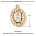 Detailed view of oval stainless steel pendant with sparkling zircon and rhinestones - Gold Oval Rhinestone (VG100)