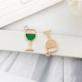 Golden wine glass pendant with green enamel and textured metal finish for DIY jewelry - Wine Glass