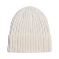 Minimalist cream white ribbed knit beanie hat for winter warmth and wind protection - One Size / Soft White