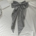 Elegant dark grey satin ribbon hair clip with long streamers and silky finish - Light Gray