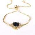 Adjustable heart bracelet in gold-plated alloy with black cubic zirconia stone and box chain - Black