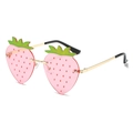 Funny pink strawberry shaped sunglasses with gold metal frame and black temple tips - Pink
