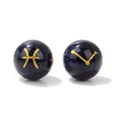 Blue gold sandstone 10mm round beads with Pisces and Aries zodiac signs for DIY jewelry - Pisces