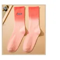 Pink gradient crew socks featuring white AURORA letter embroidery in ribbed cotton blend - One Size / 06 Pink Gradient