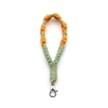 Handmade woven flower keychain lanyard in green and orange with silver metal clasp - Wristband Style / Antique Bronze Keychain / Orange
