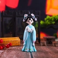 Tang lady figurine in blue Hanfu holding a white cat, resin decorative ornament - Medium Holding Cat Style