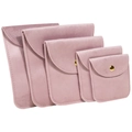 Five assorted sizes of pink velvet jewelry pouches with gold snap buttons set - Size 1 6.5x6.5cm / Pink