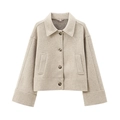 Minimalist oatmeal wool blend coat featuring notch lapel and single-breasted button closure - XS / Apricot
