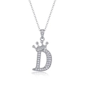 925 silver necklace featuring a crown-topped letter D pendant with sparkling pavé zircons - Letter D