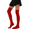 Classic red over-the-knee high socks with triple stripes for dance and school uniforms - L (Height 52cm) / Red