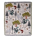 Bohemian jacquard woven camping blanket with forest deer and mystic eye patterns - Vintage Forest Illustration / 130X160 CM
