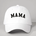 Casquette de baseball blanche en coton avec broderie MAMA noire et sangle réglable - Blanc / Taille unique
