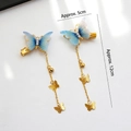 Light blue butterfly hair clips with golden tassels and white pearls for girls - Best Seller / Blue Butterfly Style (X794)
