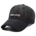 Berretto da baseball in cotone grigio scuro lavato vintage con ricamo bianco e visiera curva - Regolabile / Nero