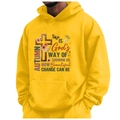 Men's bright yellow fleece hoodie with autumn letter print and front kangaroo pocket - S / Tops / Yellow (Autumn God's Way)