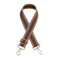 Détail de la bandoulière réglable en toile rayée marron et blanc avec boucles dorées - Marron