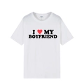 Weißes Baumwoll-T-Shirt mit I Love My Boyfriend Text und rotem Herz-Grafik-Print - XS / Weiß (Boyfriend)