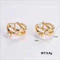 Irregular gold wave earrings with white pearls, 21x22mm stainless steel jewelry - Amleh034